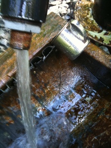Artesian well with spout and cup